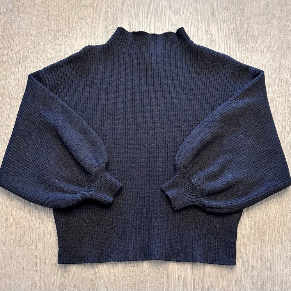 Line & Dot Black Ribbed Mock Turtleneck Sweater - Size XS